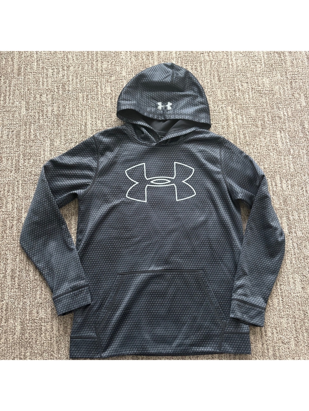 Boys XL Under Armour hoodie hooded sweatshirt dark gray Storm 1 diamond pattern